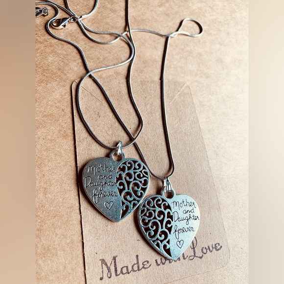 ♥️NWT♥️Mother’s Day Matching Heart 925 Silver Necklaces ♥️Hand Crafted♥️ - Picture 3 of 6